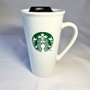 Starbucks Green and White Logo Ceramic Travel Tumbler Coffee Mug Cup 16 fl oz.